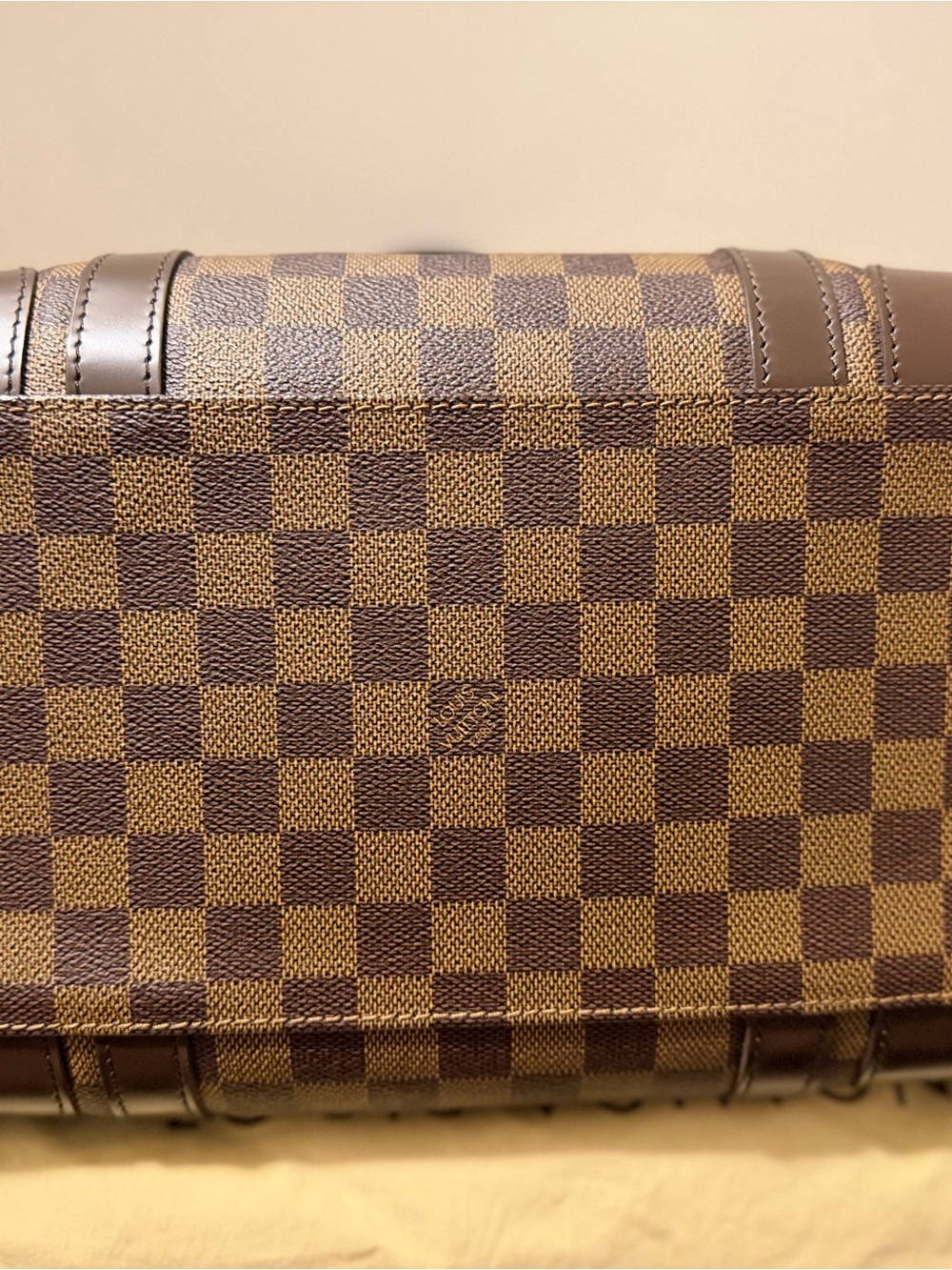 Louis Vuitton Brown Damier Ebene Checkered Satchel with Gold Plaque - Picture 4 of 9